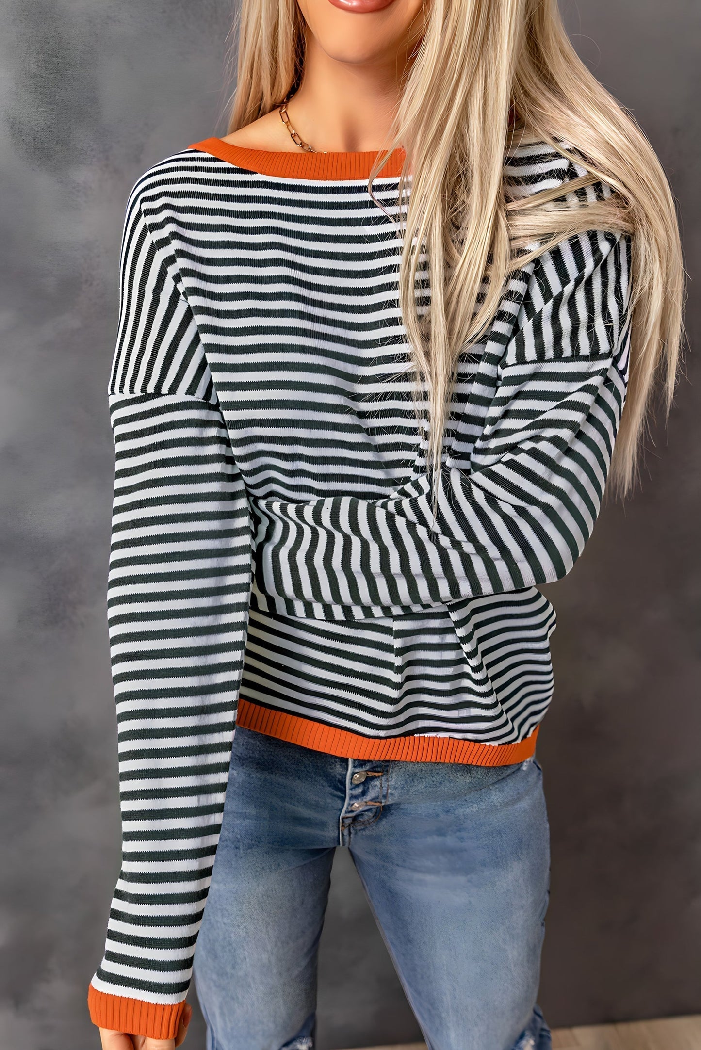 Dam Tröja Randig Rund Halsringning 100% Bomull Avslappnad Passform-2