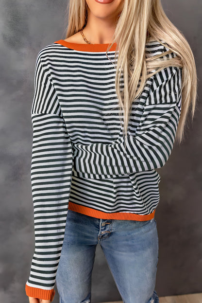 Dam Tröja Randig Rund Halsringning 100% Bomull Avslappnad Passform-2