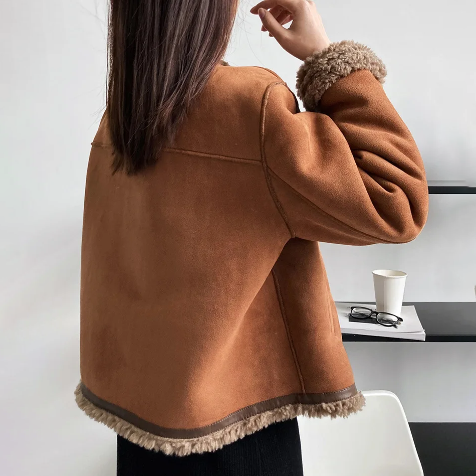 Dam Kappa i Kunglig Stil – Orange Chenille och Spandex, Cirkulär Halsringning, Normal Passform för Höst och Vinter 3