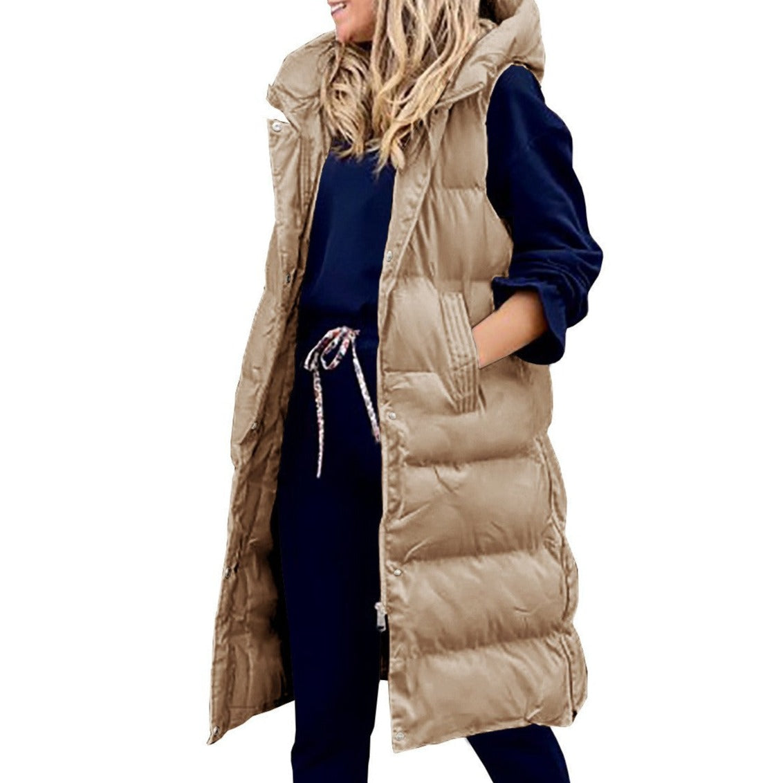 Lång Väst Dam i Bomull och Polyester – Avslappnad Stickad Design för Höst och Vinter 5