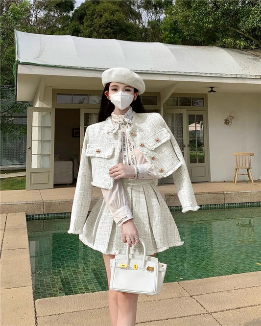 Dam Stenuppsättning Elegant Knappdesign Polyester Mikrofiber Ull-1