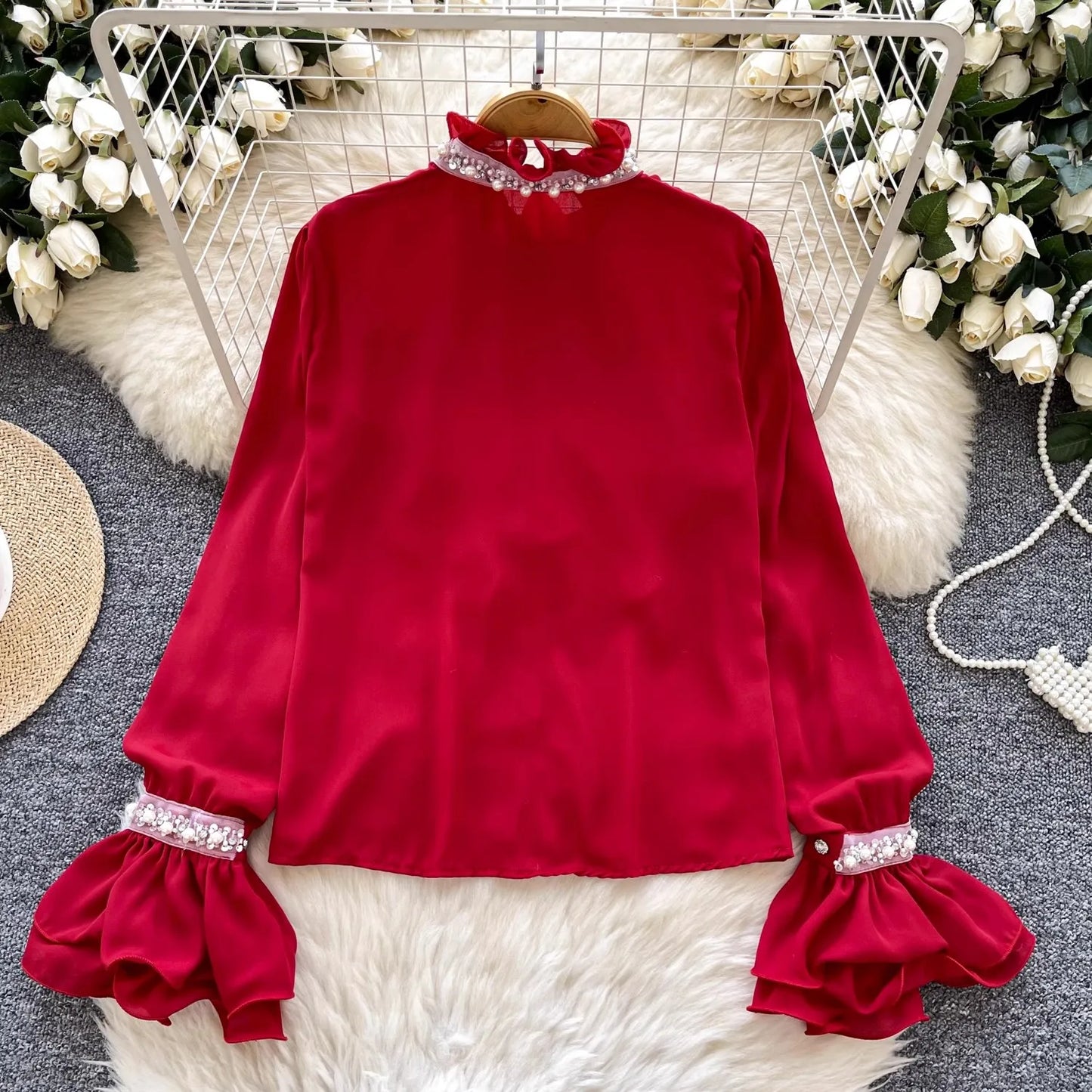 Dam Blus Klassisk Patchwork Polyester Lång Ärm Normal Längd-2