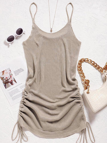 Dam Virkad Miniklänning Spaghettiband Polyester-4