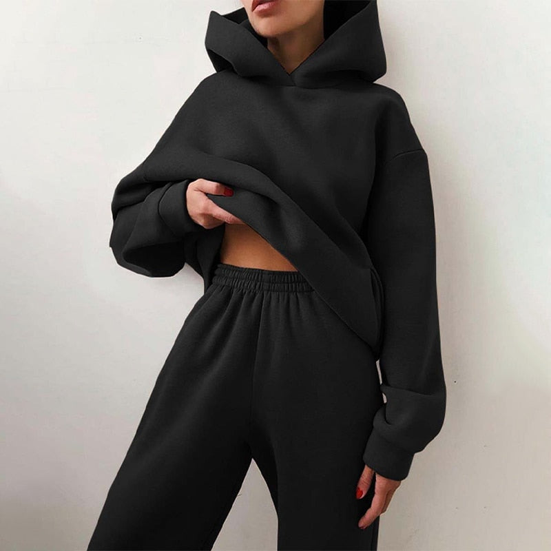 Kvinnors Hoodie och Svettbyxor Set Mjuk Polyester Avslappnad Passform-1