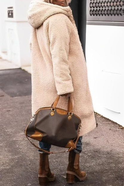 Lång Vinterjacka Dam Vändbar Quiltad Polyester med Huva-2