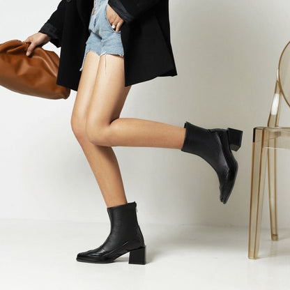 Trendig Stövlar Dam i PU med Fyrkantig Tå och Plattform – Ankellängd för Komfort och Stil 5
