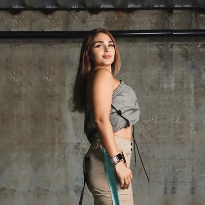 Dam Crop Top Kort Monokrom Polyester-3