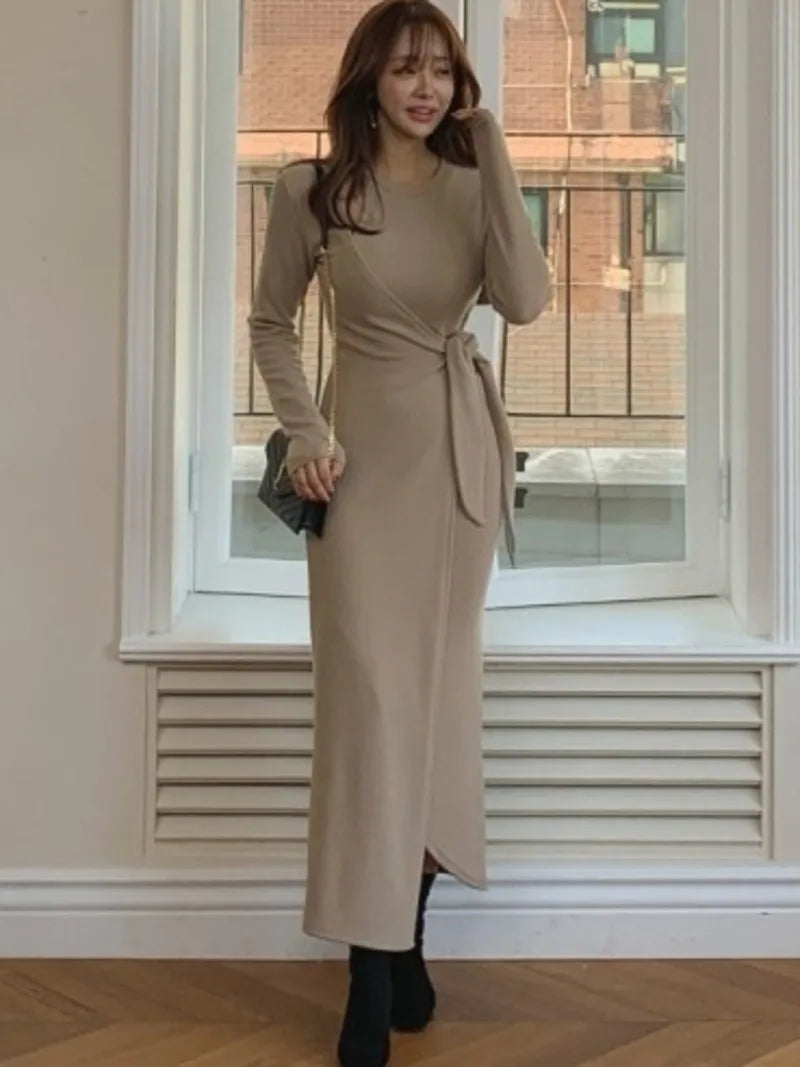 Dam Maxiklänning Bandage O-Neck Bomull och Acetat-2