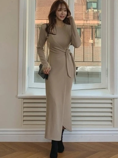 Dam Maxiklänning Bandage O-Neck Bomull och Acetat-2