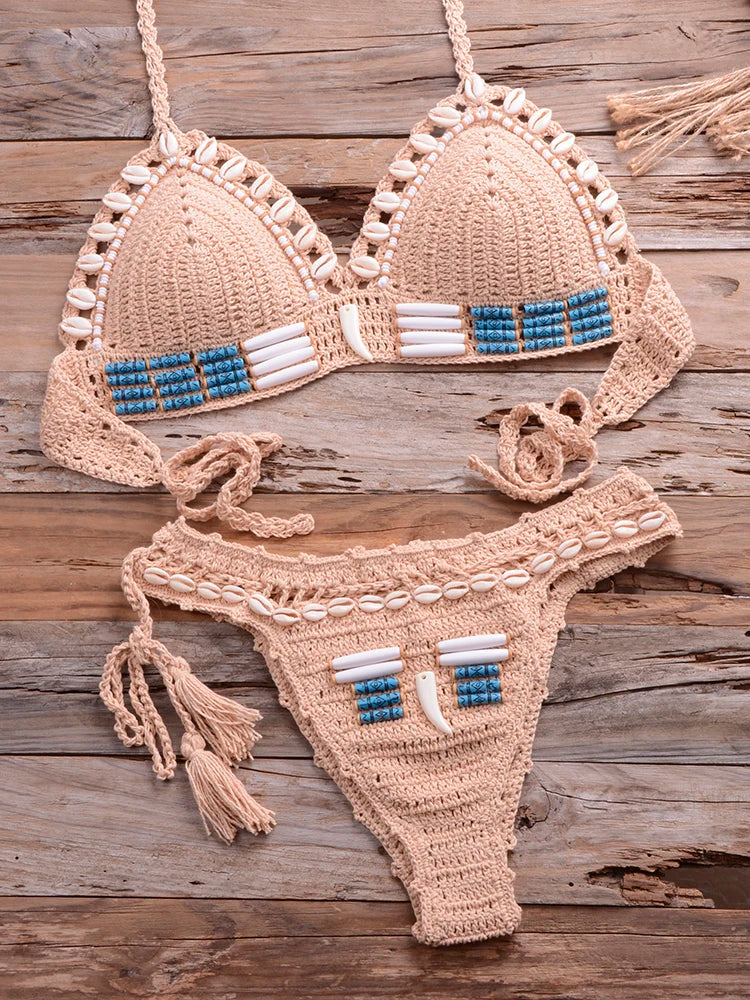 Dam 2-delad Bikini Geometrisk Design Bomull-4