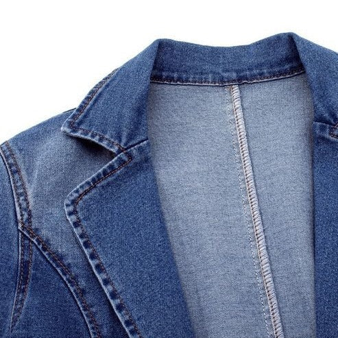 Dam Blazer Slimmad Denim Modern Stil med Reverskrage-2