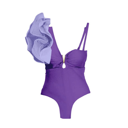 Variant image for Baddräkt Dam En Bit Blommönster med Ruffles Elastan Nylon Polyester-98