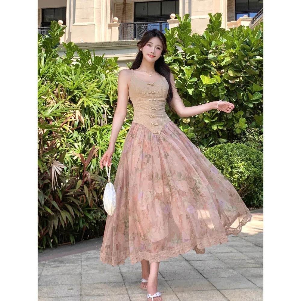 Maxi Klänning Dam Ärmlös Elegant Bomull Polyester-5