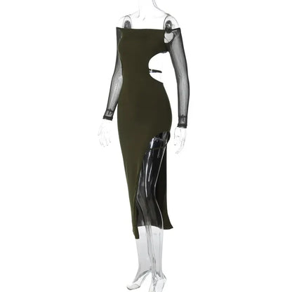 Kvinnors Midi Klänning Hålig Dekoration Polyester Spandex-6