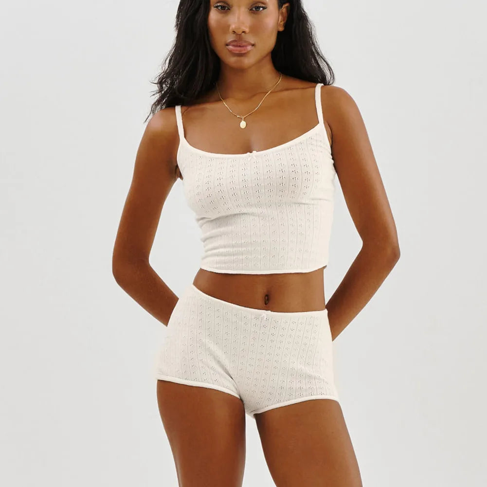 Dam Pyjamas Set Spaghetti Band Polyester och Spandex-4