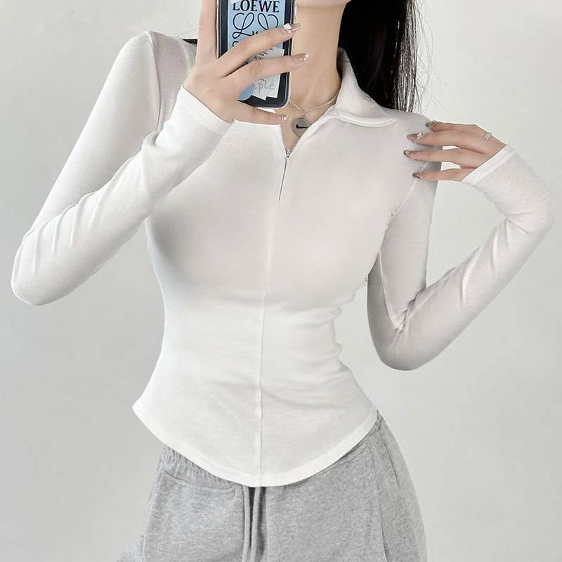 Variant image for Långärmad T Shirt Dam med Dragkedja i Bomull och Spandex-5