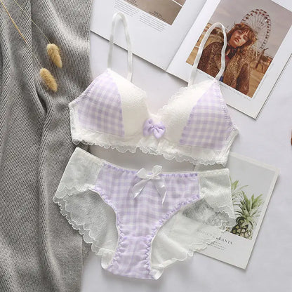 Variant image for Dam BH Sats Trådlös Rutigt Design Bomull Polyester Spandex-1