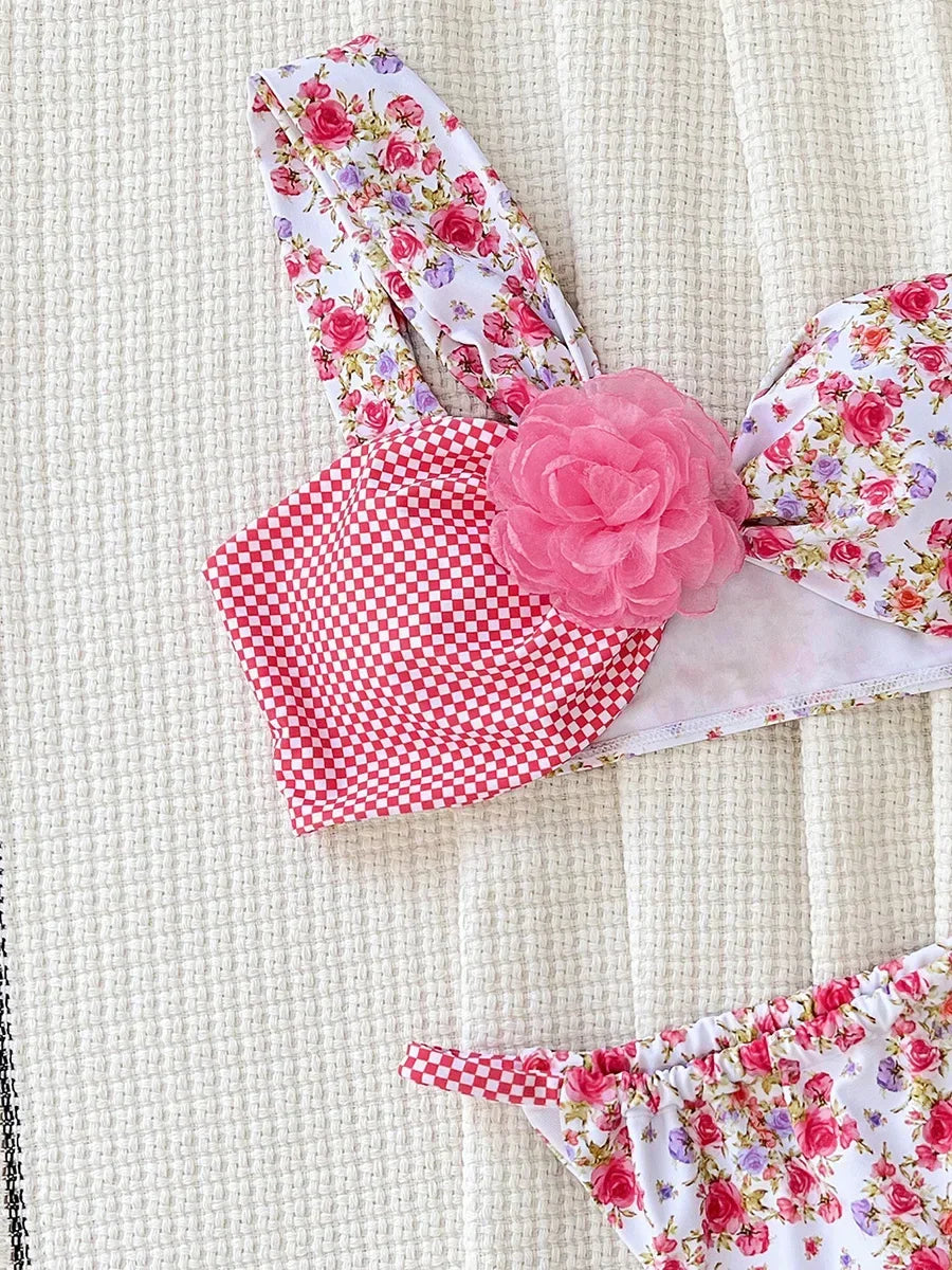 Dam Bikini Set Blommig Polyester Spandex-3