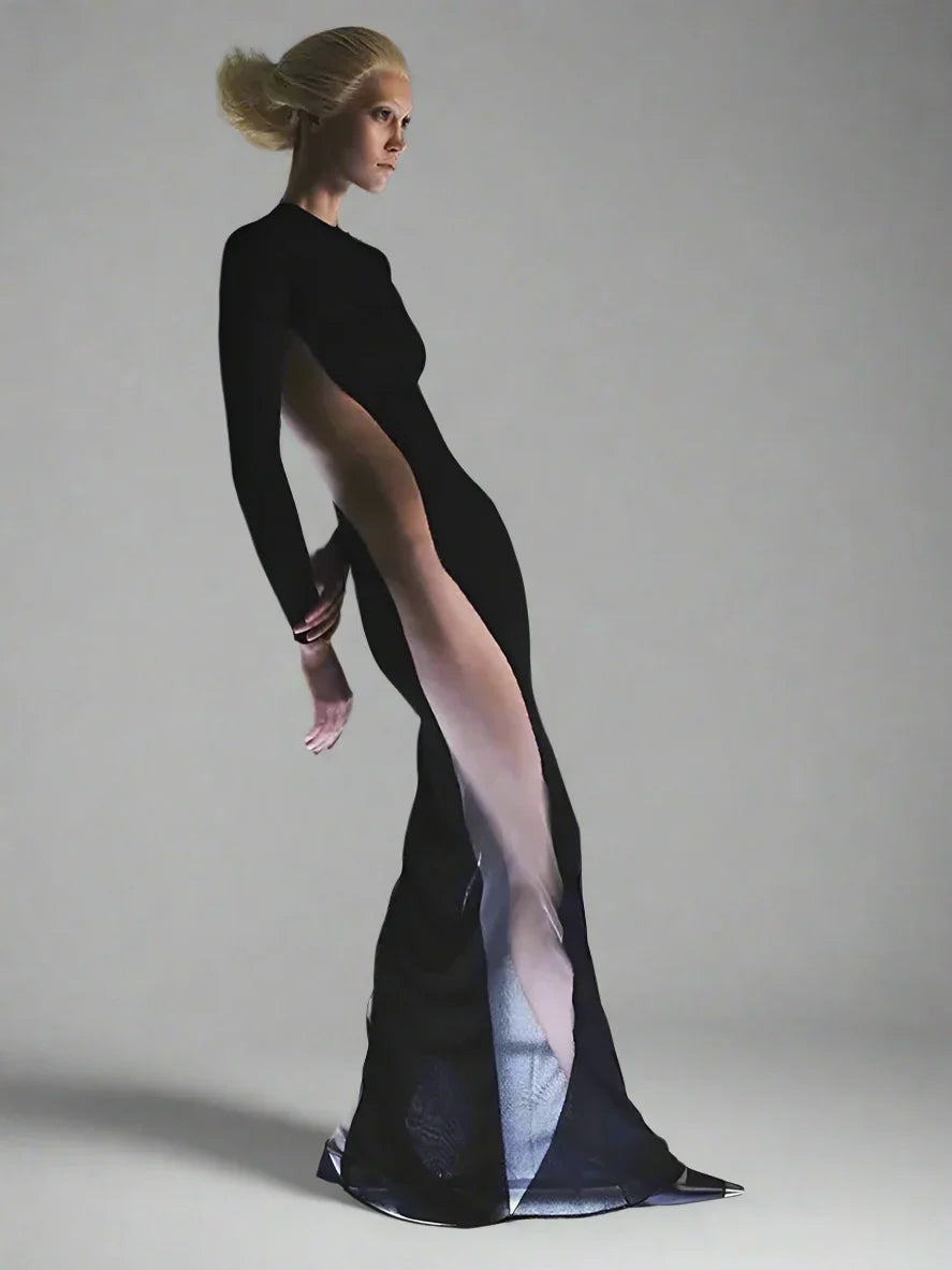 Dam Maxiklänning O-hals Transparent Detaljer Polyester-4