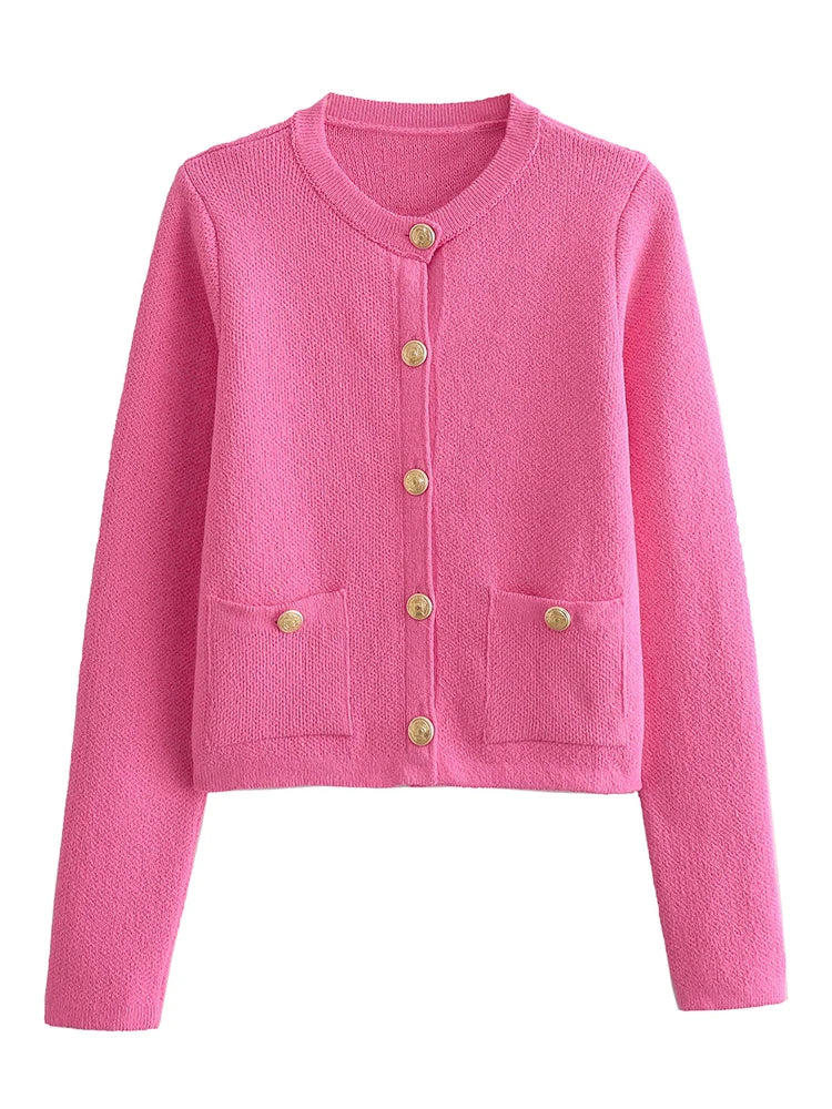 Dam Lång Kofta Rund Halsringning Stickad Akryl 9