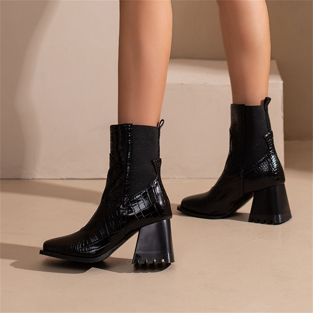 Damstövlar Hög Klack PU-material Djurmönster Elegant Design-4