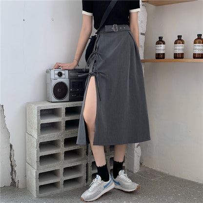 Dam A-Linjeformad Rock med Spetsdetalj Polyester-6