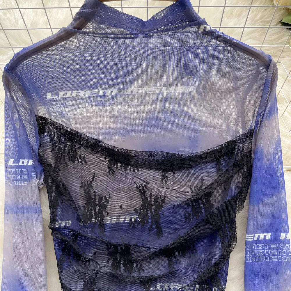 Dam Festtopp Transparent Elastisk Polyester Slim Fit-3