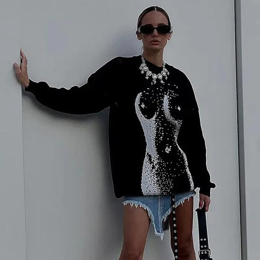 Korsad Dam Tröja med Långa Ärmar i Polyester och Spandex – Normal Passform, Rund Halsringning 1