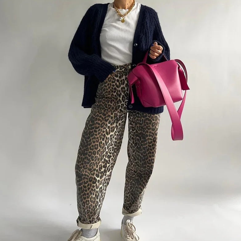 Dam Jeans Leopardmönster Retro Denim-4