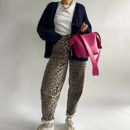 Dam Jeans Leopardmönster Retro Denim-4