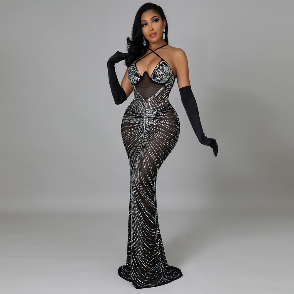 Variant image for Långklänning Dam Utan Ärmar Smal Silhuett Mesh-Spandex-1