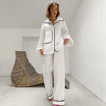 Variant image for Herrpyjamas Tvådelad Löst Sittande Mjuk Tyg med Kontraströr-1