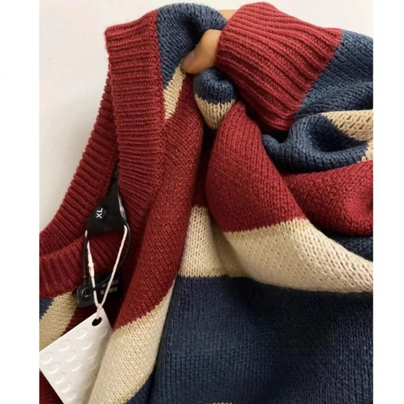 Kvinnor Oversized Stickad Tröja Randig Mjuk Stickmix-4