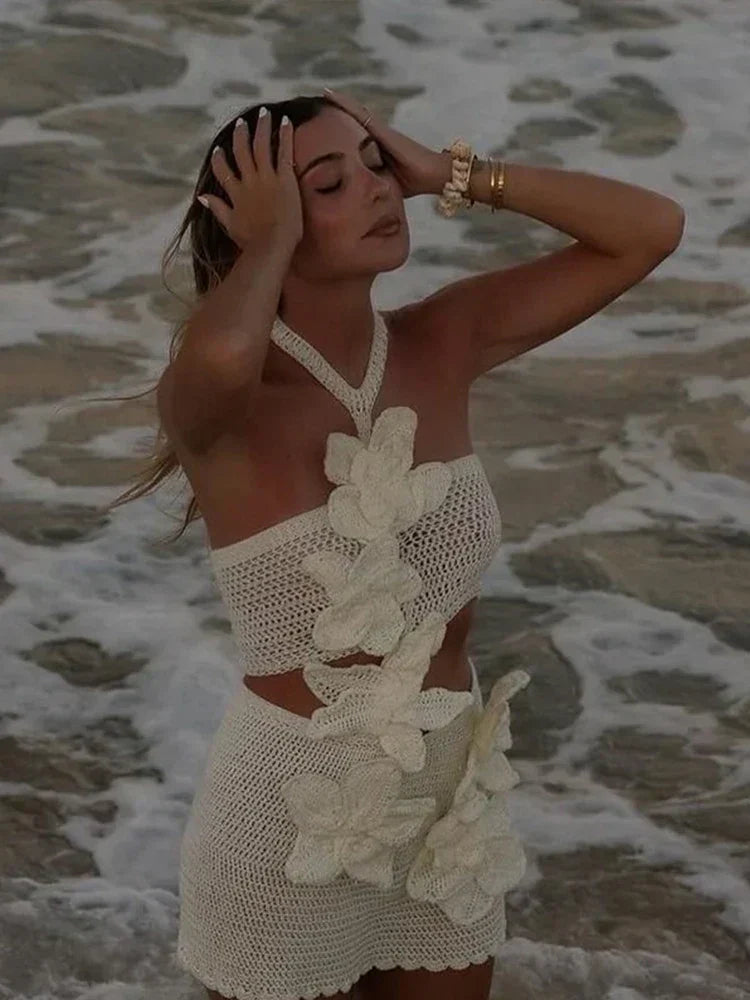 Kvinnors Blommaklänning Stretch Material Filigranmönster-4