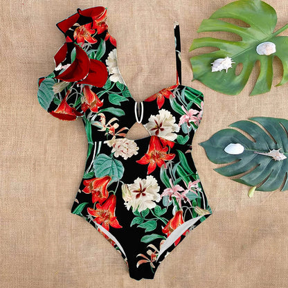 Variant image for Baddräkt Dam En Bit Blommönster med Ruffles Elastan Nylon Polyester-71