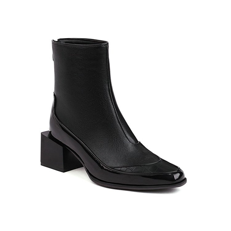 Trendig Stövlar Dam i PU med Fyrkantig Tå och Plattform – Ankellängd för Komfort och Stil 8