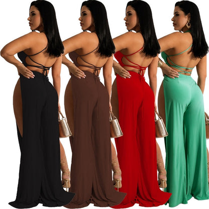 Dam Jumpsuit Bred Ben Utskuren Ärmlös Spandex-3