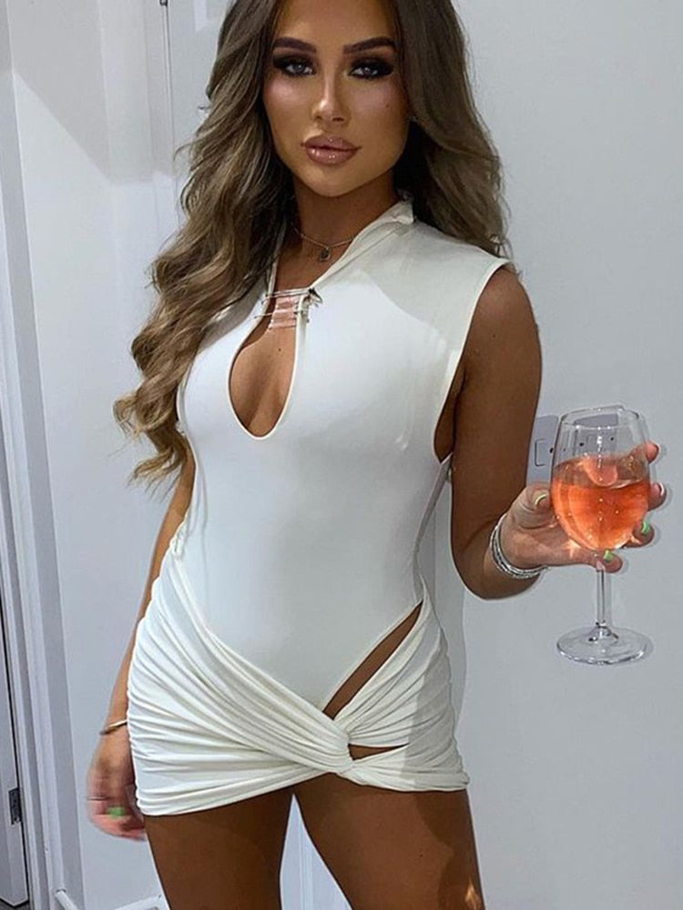 Damklänning Mini V-hals Ärmlös Polyester Spandex-5