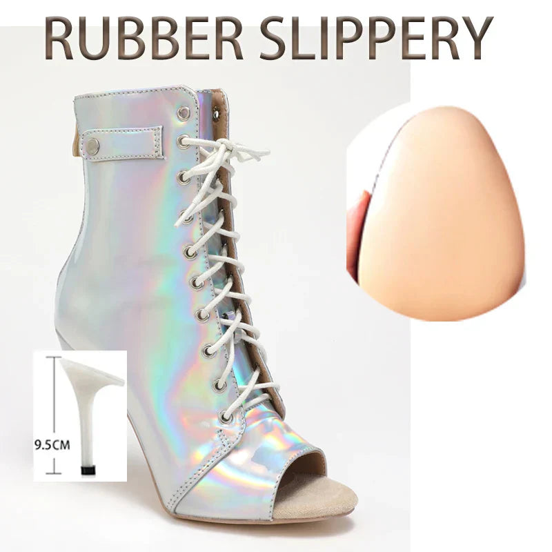 Variant image for Damstövlar Mid-Calf Läder med Glittrande Detaljer och Hög Häl-27