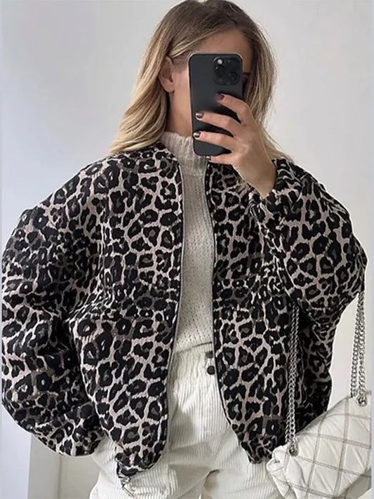 Kvinnors Jacka Leopardmönster Avslappnad Mjukt Tyg 1