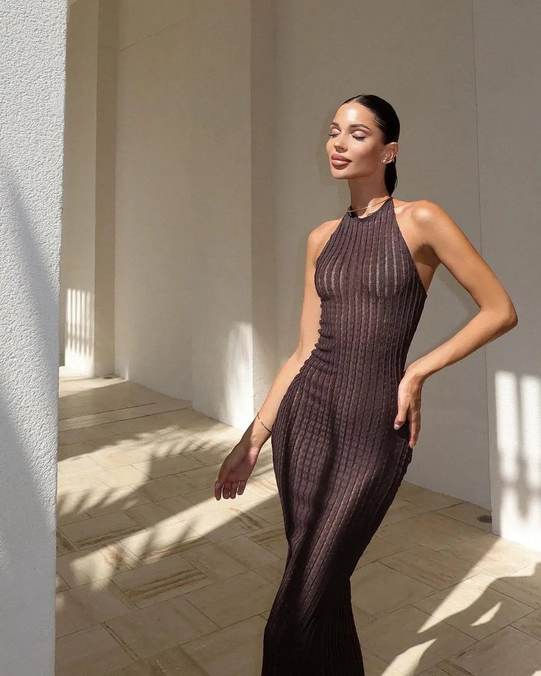 Långklänning Dam Ärmlös Randig Polyester för Fest och Bröllop-6