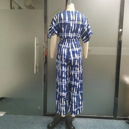 Dam Jumpsuit Långärmad V-ringning Ljusväv Tryckt-3