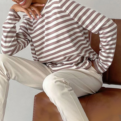 Dam Skjorta Långärmad Randig Mjuk Material-4
