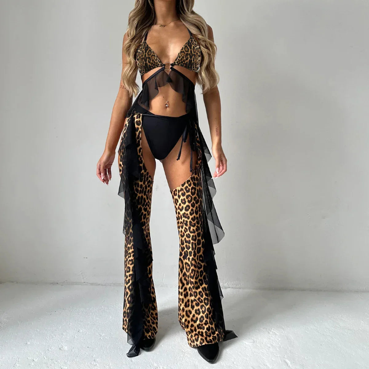 Damunderkläder Set Leopardmönster Polyester Snygga Underkläder Dam-2
