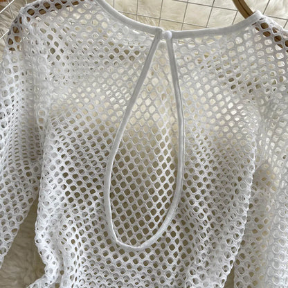 Dam Bodysuit Tätt Snitt Polyester och Bomull med Trasig Design-4