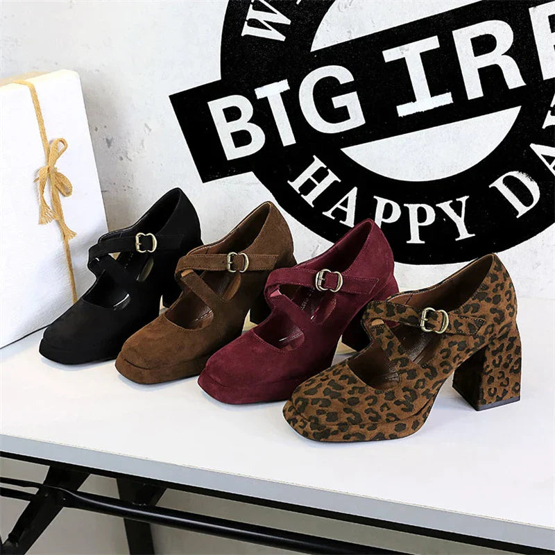 Dam Skor Mary Jane Vinkeltå Flockmaterial Trendig Komfort-2