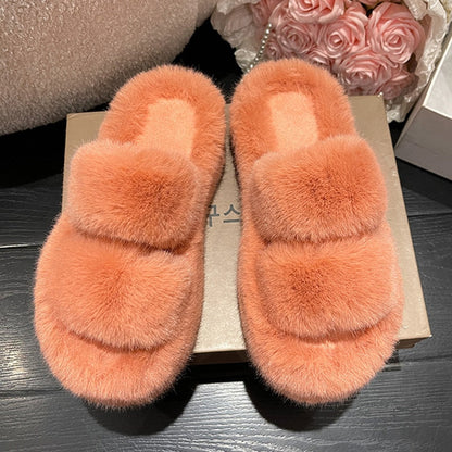 Dam Tofflor Fluffiga Syntetiska för Hemmet-4
