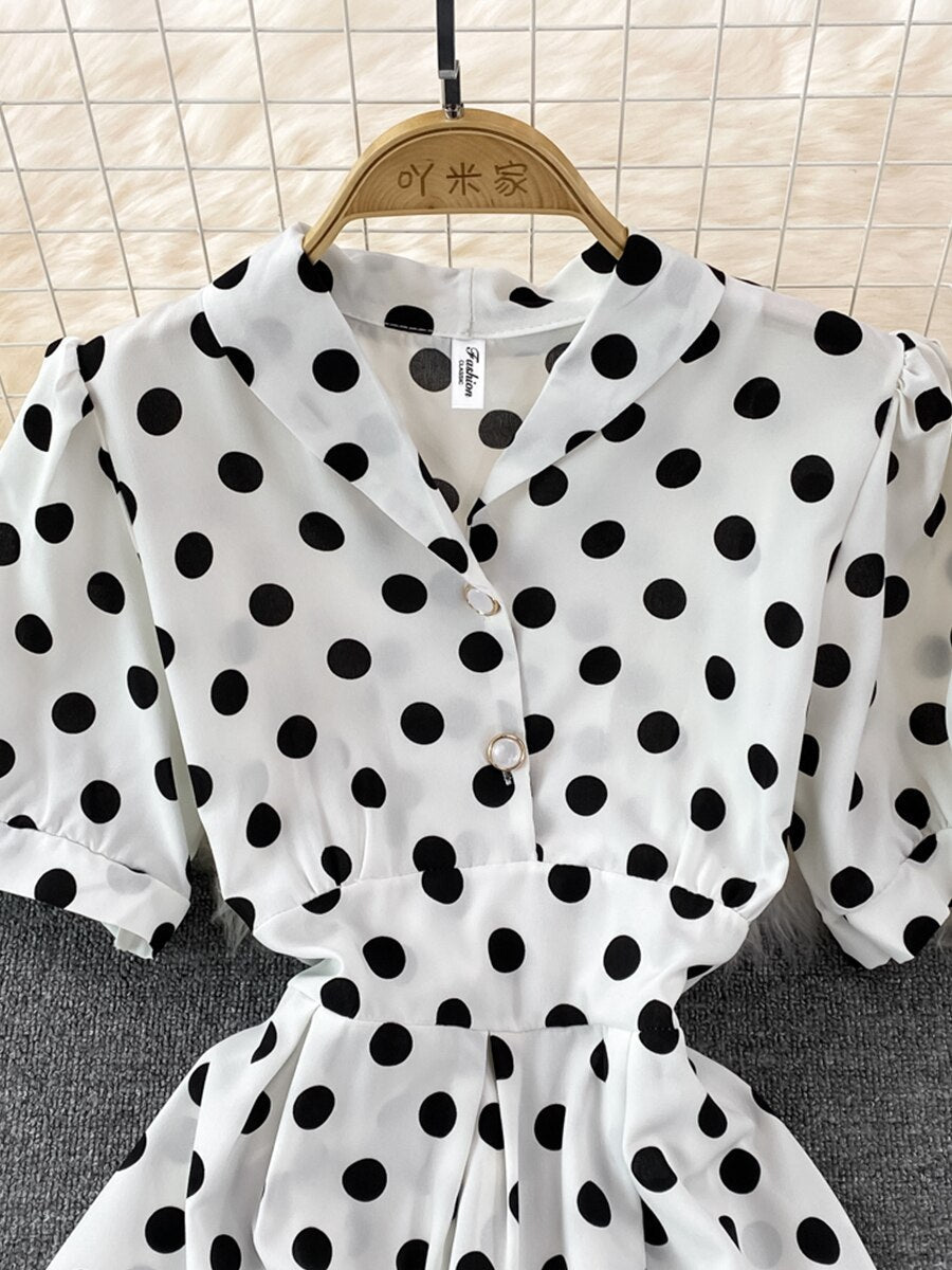 Kvinnors Midi Klänning A-linjeformad Polyester Punktmönster-3