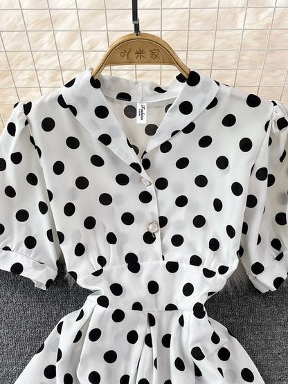 Kvinnors Midi Klänning A-linjeformad Polyester Punktmönster-3