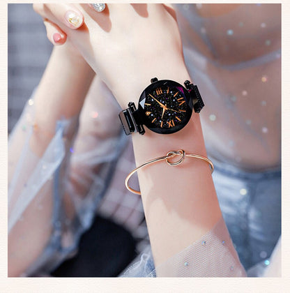Damklocka Armbandsur Stjärnklart Motiv Magnetiskt Armband Rostfritt Stål-2
